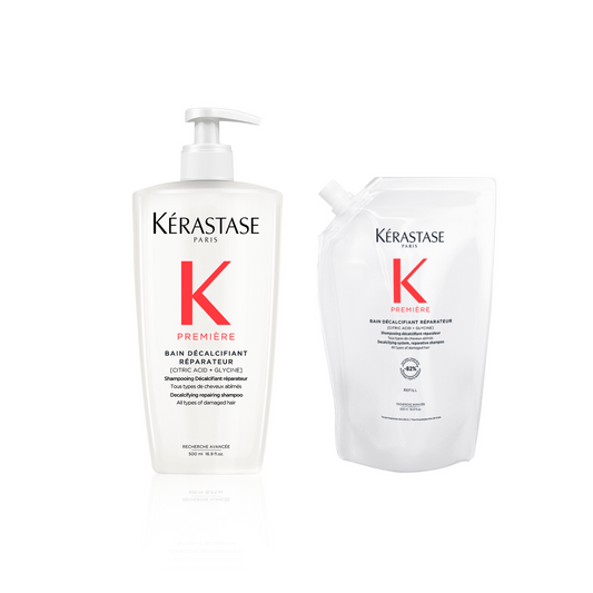 Duo Bouteille et Recharge Shampooing Bain Décalcifiant Réparateur 500 ML - Première